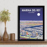 Marina Del Rey California Night Landscape, Large Canvas, Framed Canvas Print Wall Art Home Decor, Floating Frame