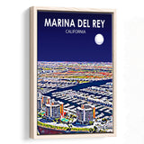 Marina Del Rey California Night Landscape, Large Canvas, Framed Canvas Print Wall Art Home Decor, Floating Frame