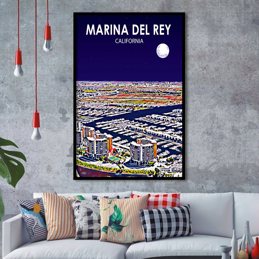 Marina Del Rey California Night Landscape, City Art Print, Framed Art Print Wall Art Home Decor, Framed Picture