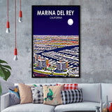 Marina Del Rey California Night Landscape, City Art Print, Framed Art Print Wall Art Home Decor, Framed Picture