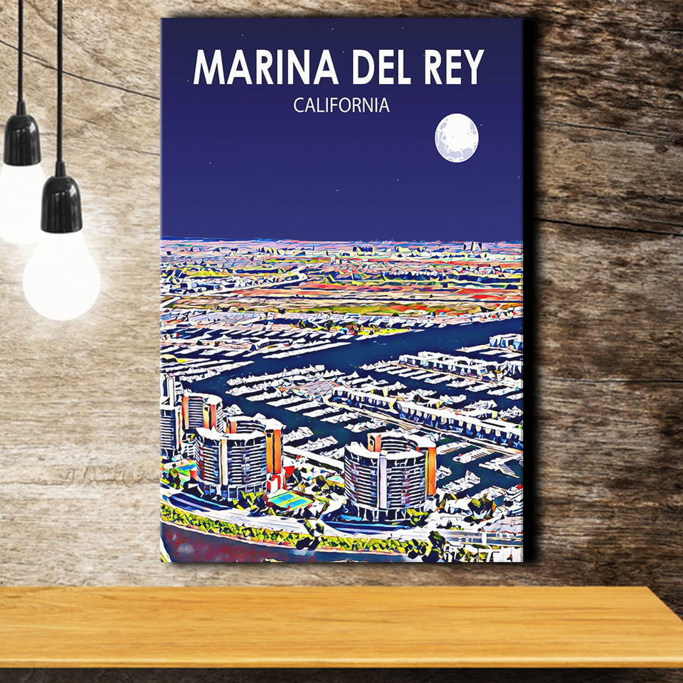 Marina Del Rey California Night Landscape ,City Art Print, Large Canvas, Canvas Print Wall Art Home Decor
