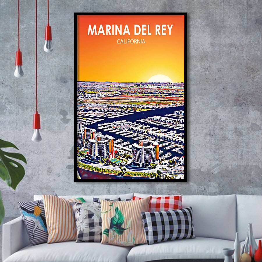 Marina Del Rey California Sunset Landscape, City Art Print, Framed Art Print Wall Art Home Decor, Framed Picture