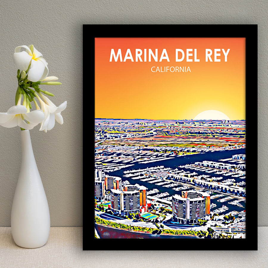 Marina Del Rey California Sunset Landscape, City Art Print, Framed Art Print Wall Art Home Decor, Framed Picture
