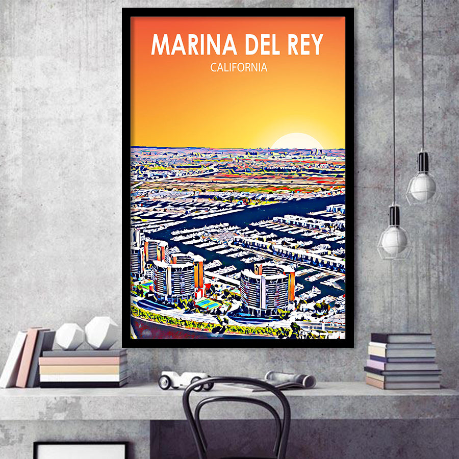 Marina Del Rey California Sunset Landscape, City Art Print, Framed Art Print Wall Art Home Decor, Framed Picture