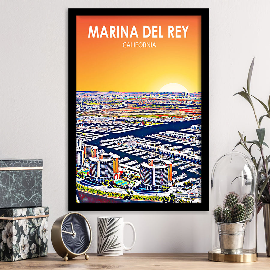 Marina Del Rey California Sunset Landscape, City Art Print, Framed Art Print Wall Art Home Decor, Framed Picture
