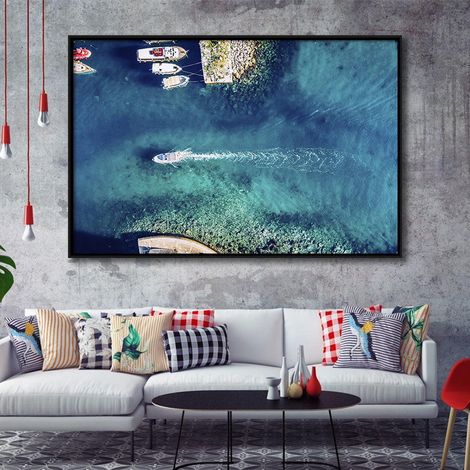 Marine In Croatia Aerial Framed Canvas Prints Wall Art Decor, Framed Picture, Floating Frame