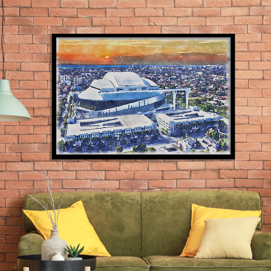 Marlins Baseball Stadium LoanDepot Park Watercolor, Sport Prints Fan Gift, Framed Art Prints Wall Art Decor