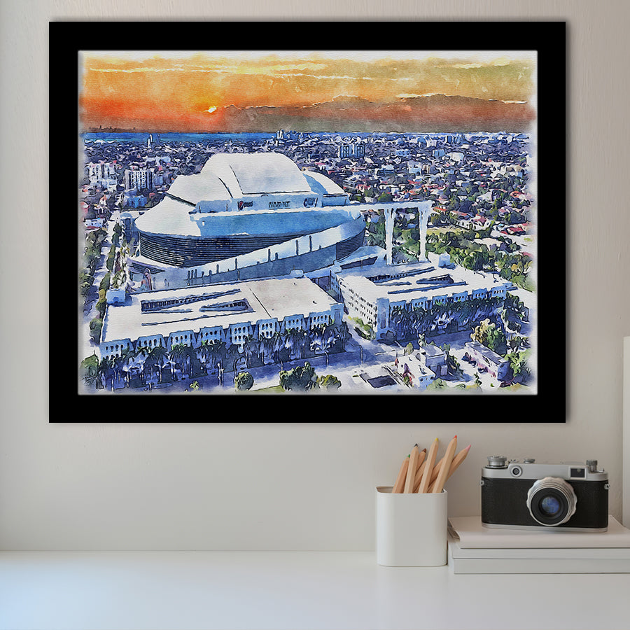 Marlins Baseball Stadium LoanDepot Park Watercolor, Sport Prints Fan Gift, Framed Art Prints Wall Art Decor