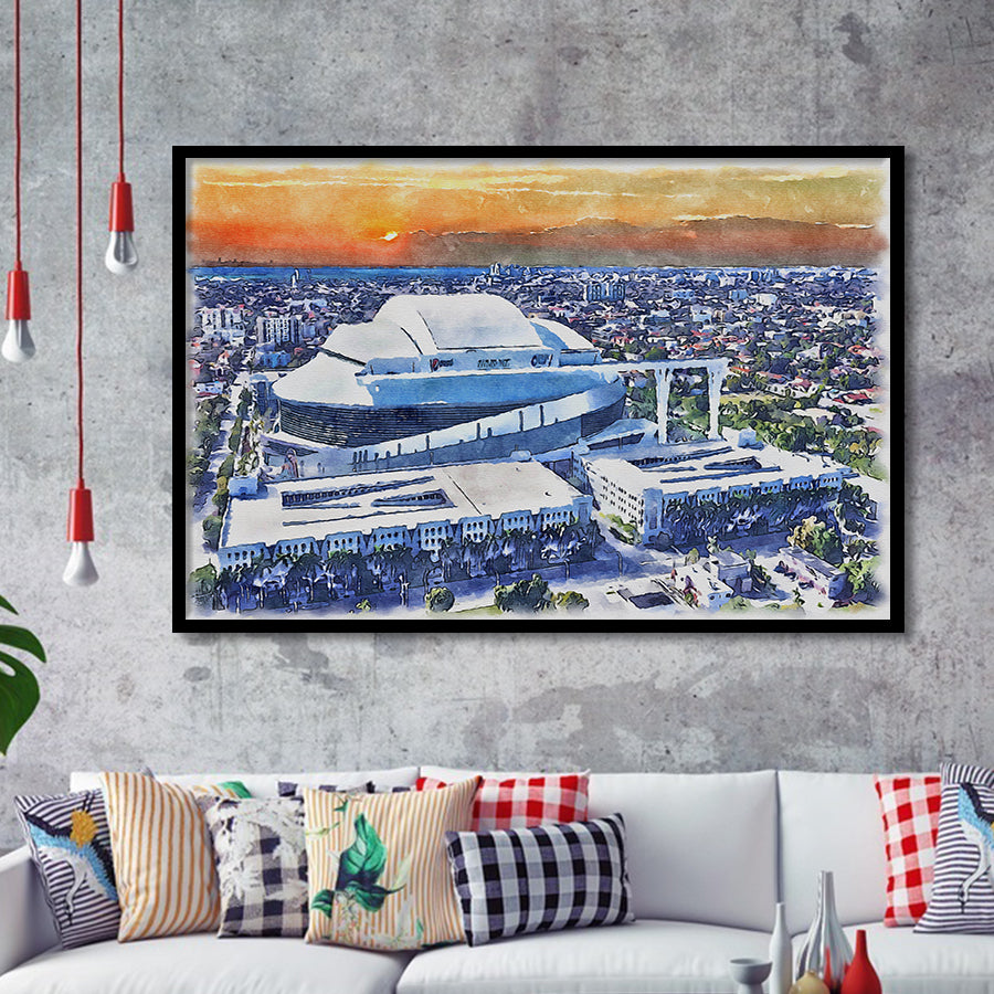 Marlins Baseball Stadium LoanDepot Park Watercolor, Sport Prints Fan Gift, Framed Art Prints Wall Art Decor