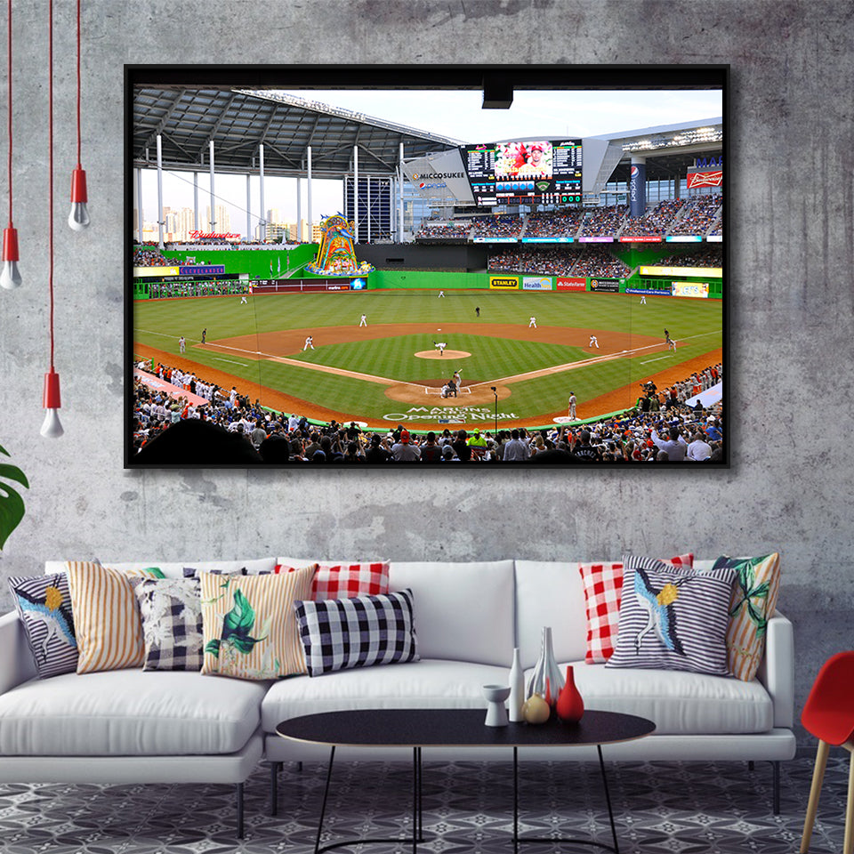 Marlins Park in Miami, Stadium Canvas, Sport Art, Gift for him, Framed Canvas Prints Wall Art Decor, Framed Picture