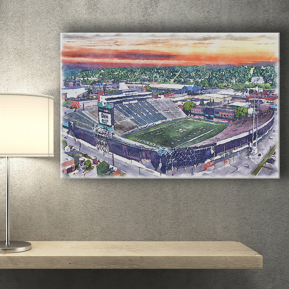 Marshall Thundering Herd Joan C Edwards Stadium Watercolor, Sport Art Prints Fan Gift, Canvas Prints Wall Art Decor