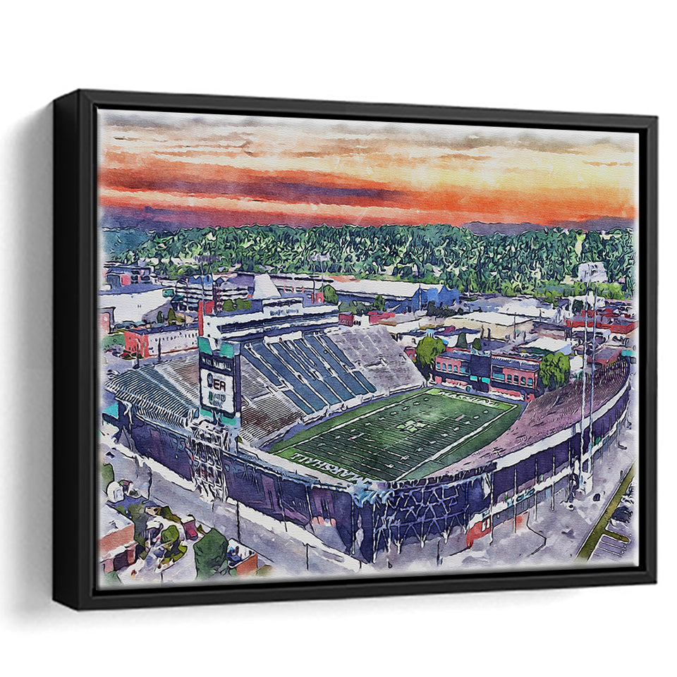 Marshall Thundering Herd Joan C Edwards Stadium Watercolor, Sport Art Prints Fan Gift, Framed Canvas Prints Wall Art Decor