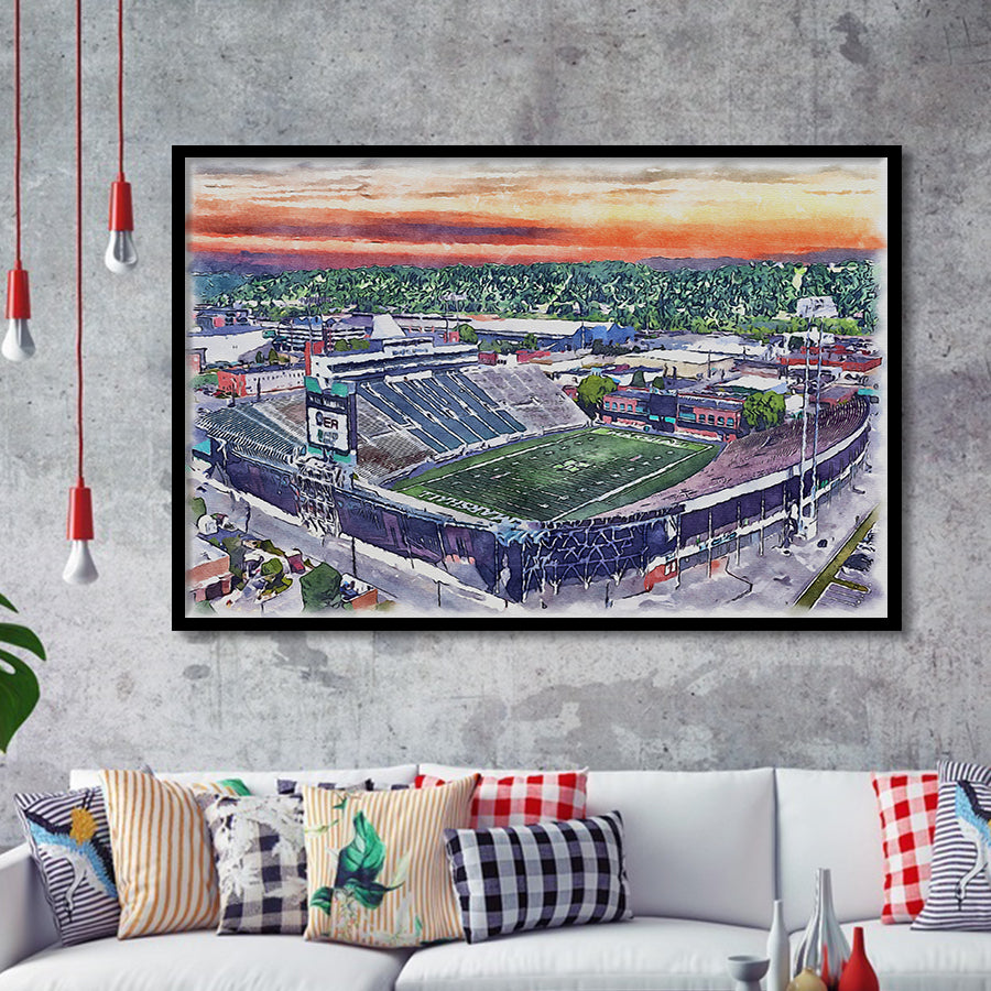 Marshall Thundering Herd Joan C Edwards Stadium Watercolor, Sport Prints Fan Gift, Framed Art Prints Wall Art Decor