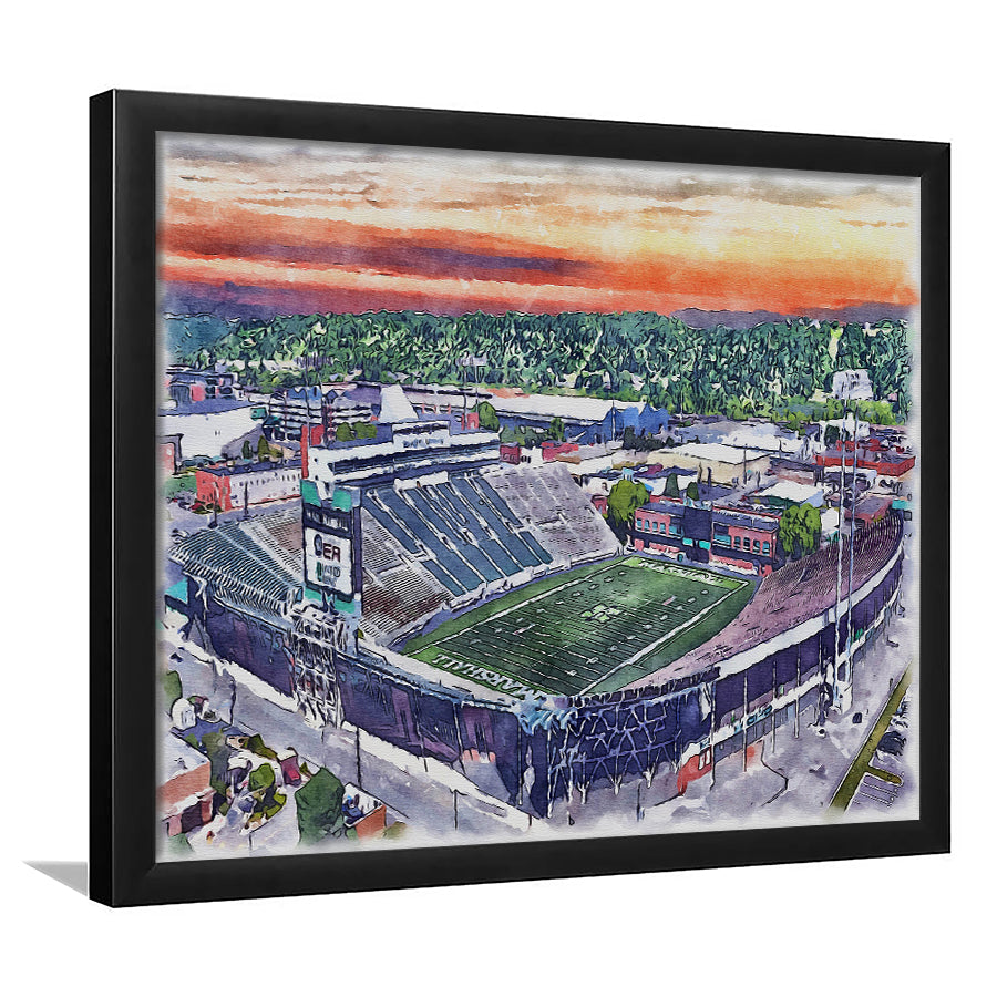 Marshall Thundering Herd Joan C Edwards Stadium Watercolor, Sport Prints Fan Gift, Framed Art Prints Wall Art Decor