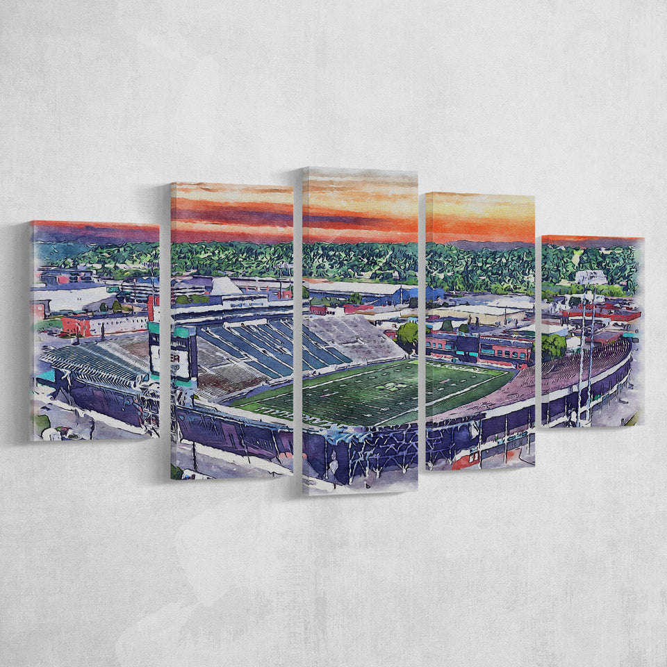 Marshall Thundering Herd Joan C Edwards Stadium Watercolor, 5 Pieces, Multi Panel Canvas Prints Wall Art Decor