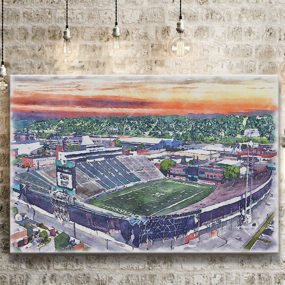 Marshall Thundering Herd Joan C Edwards Stadium Watercolor, Sport Art Prints Fan Gift, Canvas Prints Wall Art Decor