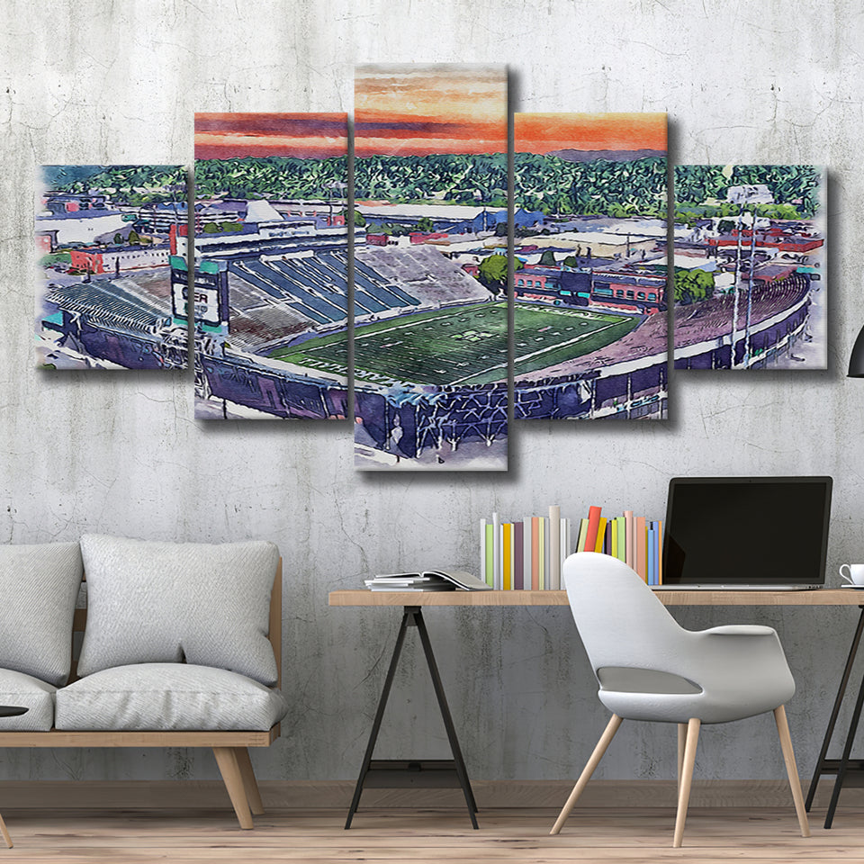 Marshall Thundering Herd Joan C Edwards Stadium Watercolor, 5 Pieces, Multi Panel Canvas Prints Wall Art Decor