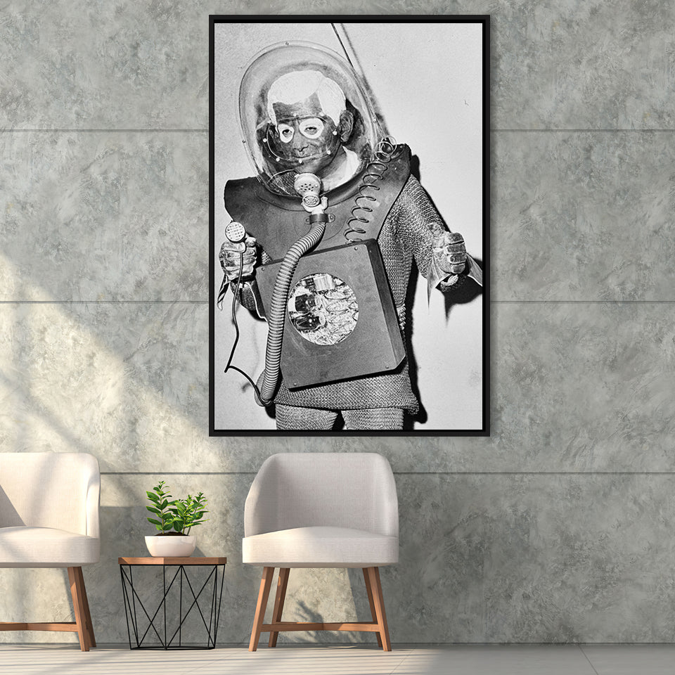 Martian Man Black And White Print, Man From Planet X Framed Canvas Prints Wall Art Home Decor, Floating Frame