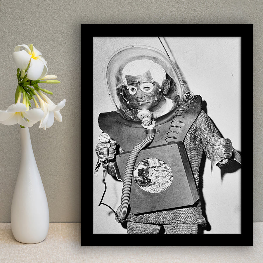 Martian Man Black And White Print, Man From Planet X Framed Art Print Wall Art Decor,Framed Picture