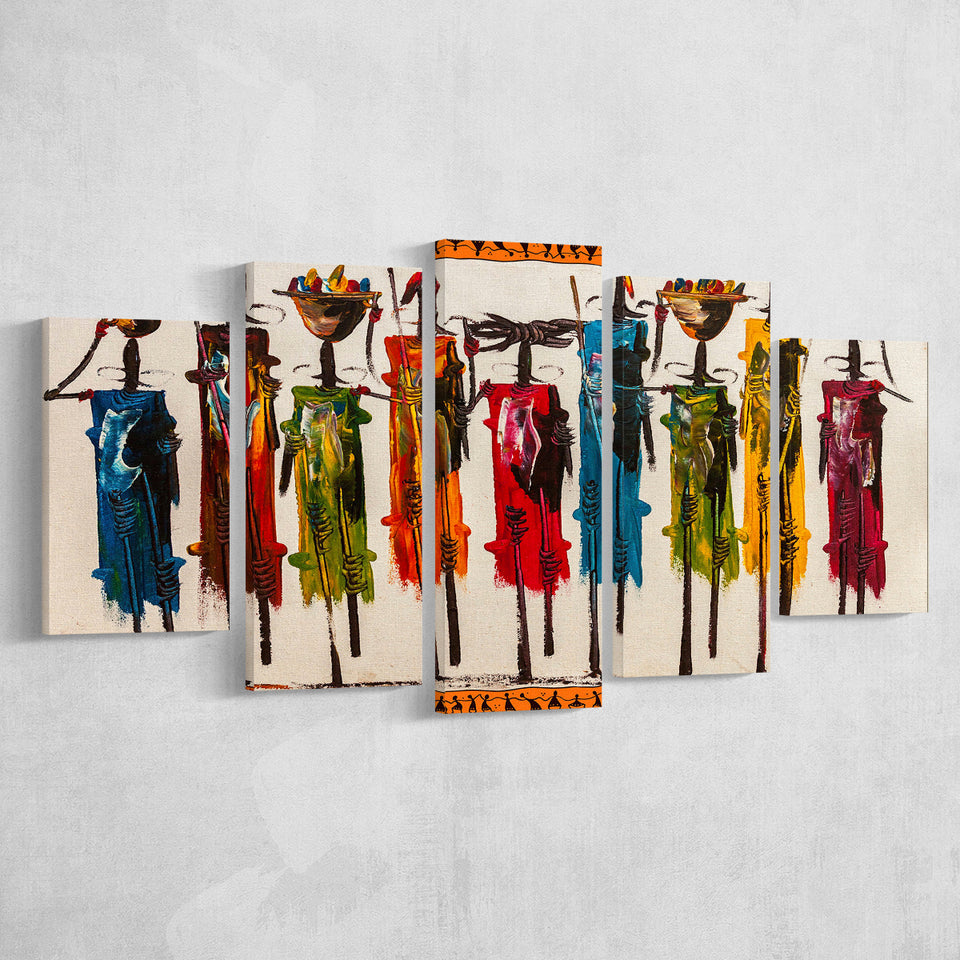Masai Mara African 5 Piece Canvas Prints Wall Art Decor, Multi Panels, Mixed Canvas