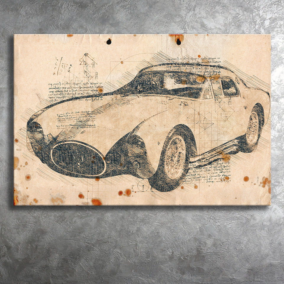 Maserati A6GSC Berlinetta Da Vinci Style Canvas Prints - Painting Canvas, Wall Art,Old Car, Prints for Sale,Wal Decor, Home Decor