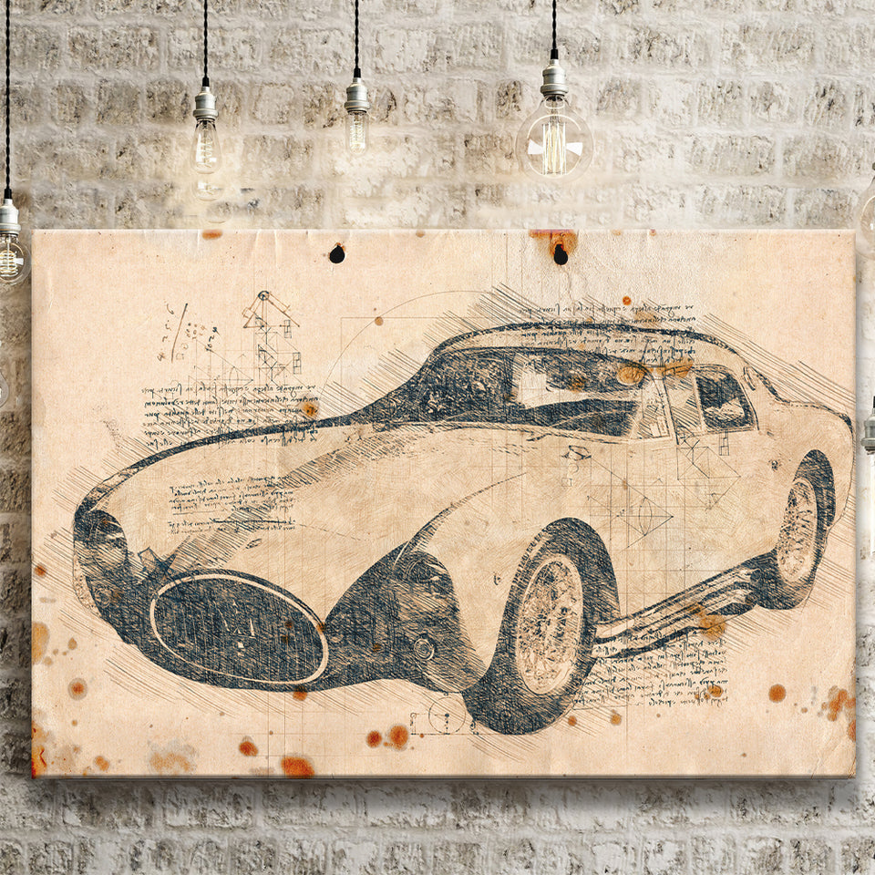 Maserati A6GSC Berlinetta Da Vinci Style Canvas Prints - Painting Canvas, Wall Art,Old Car, Prints for Sale,Wal Decor, Home Decor