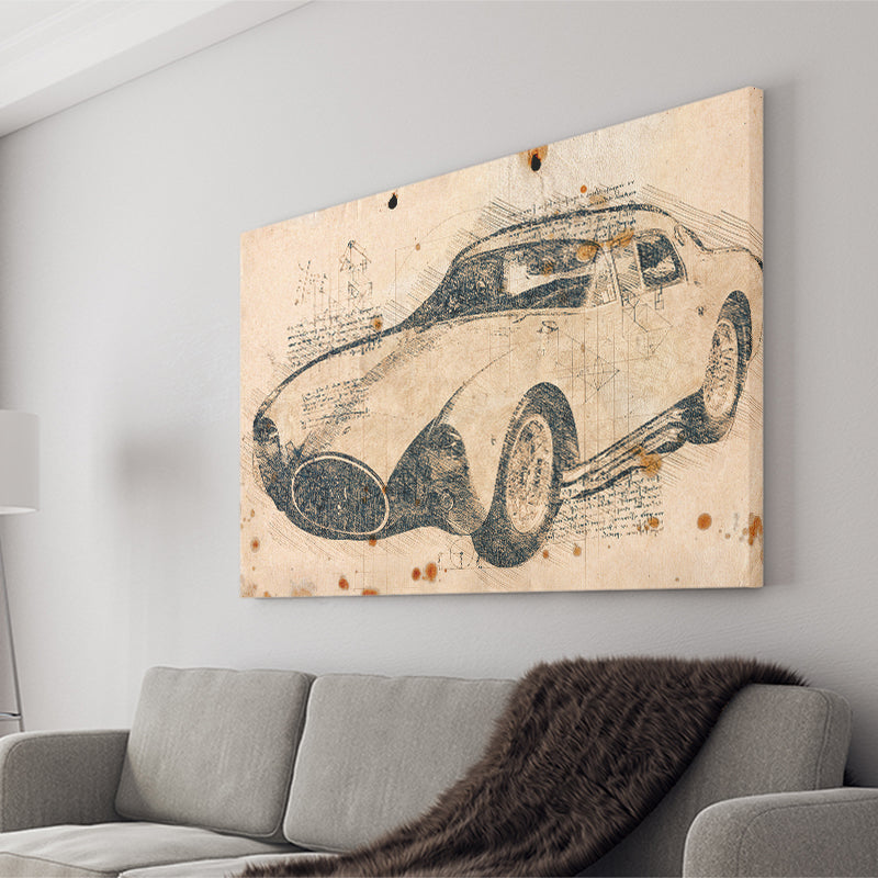 Maserati A6GSC Berlinetta Da Vinci Style Canvas Prints - Painting Canvas, Wall Art,Old Car, Prints for Sale,Wal Decor, Home Decor