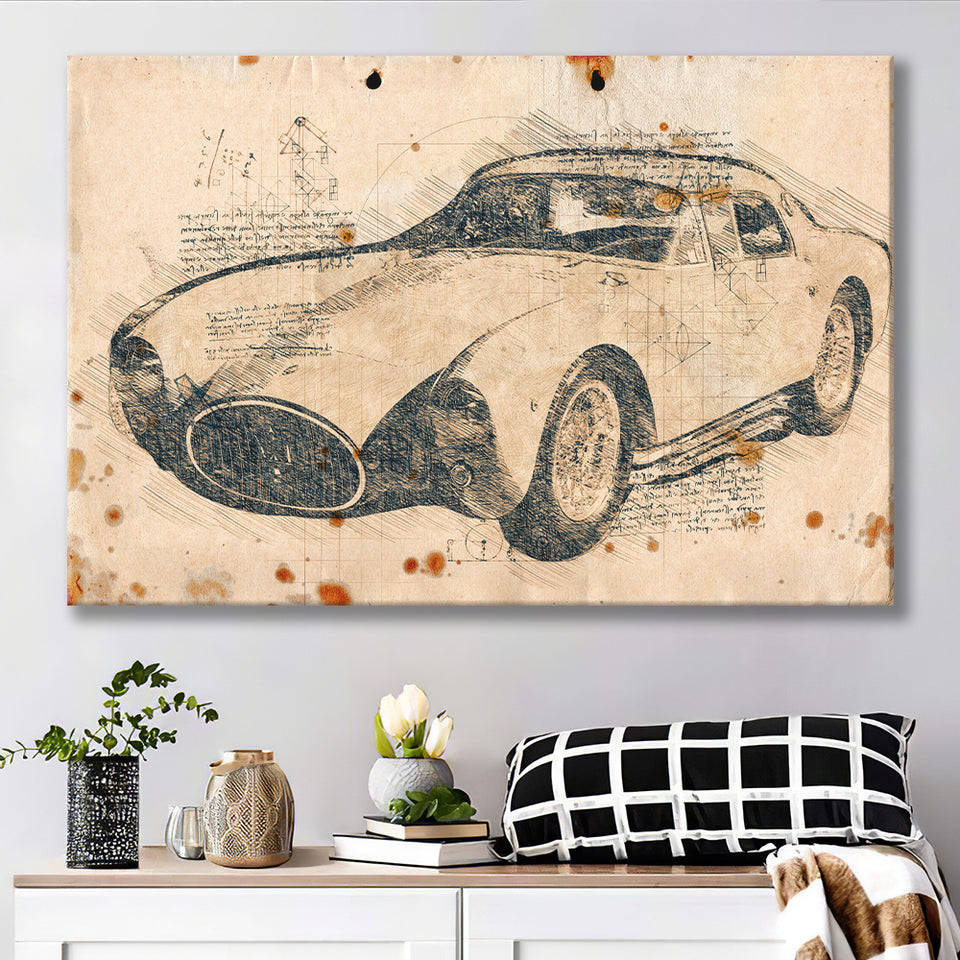 Maserati A6GSC Berlinetta Da Vinci Style Canvas Prints - Painting Canvas, Wall Art,Old Car, Prints for Sale,Wal Decor, Home Decor