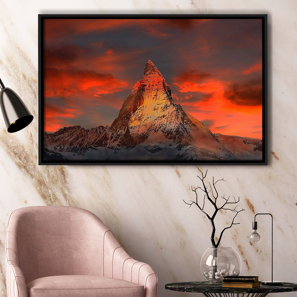 Matterhorn Mountain In Switzerland Framed Canvas Prints Wall Art Decor, Framed Picture, Floating Frame