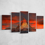 Matterhorn Mountain In Switzerland 5 Piece Canvas Prints Wall Art Decor, Multi Panels, Mixed Canvas