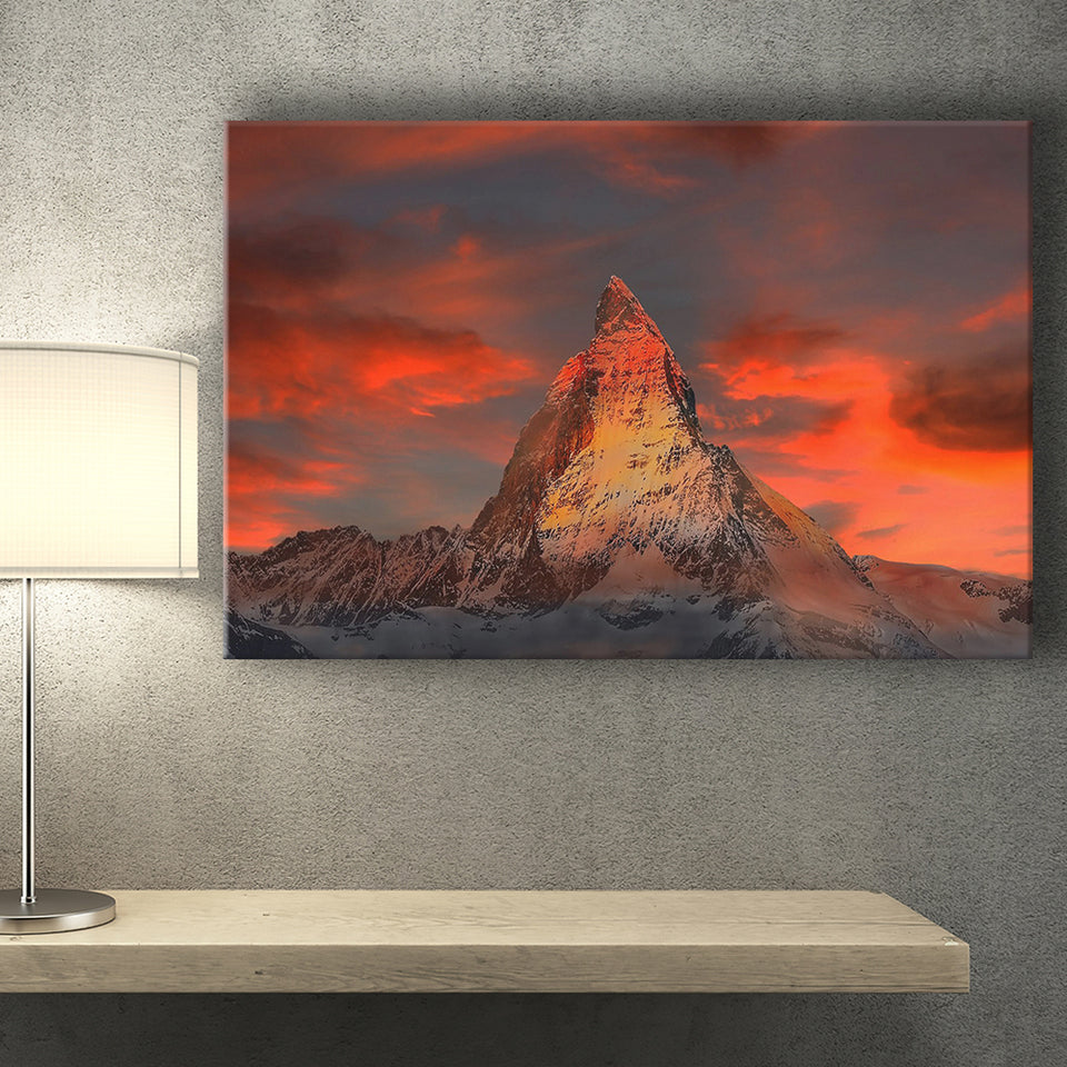 Matterhorn Mountain In Switzerland Canvas Prints Wall Art Decor - Painting Canvas,Home Decor, Ready to Hang