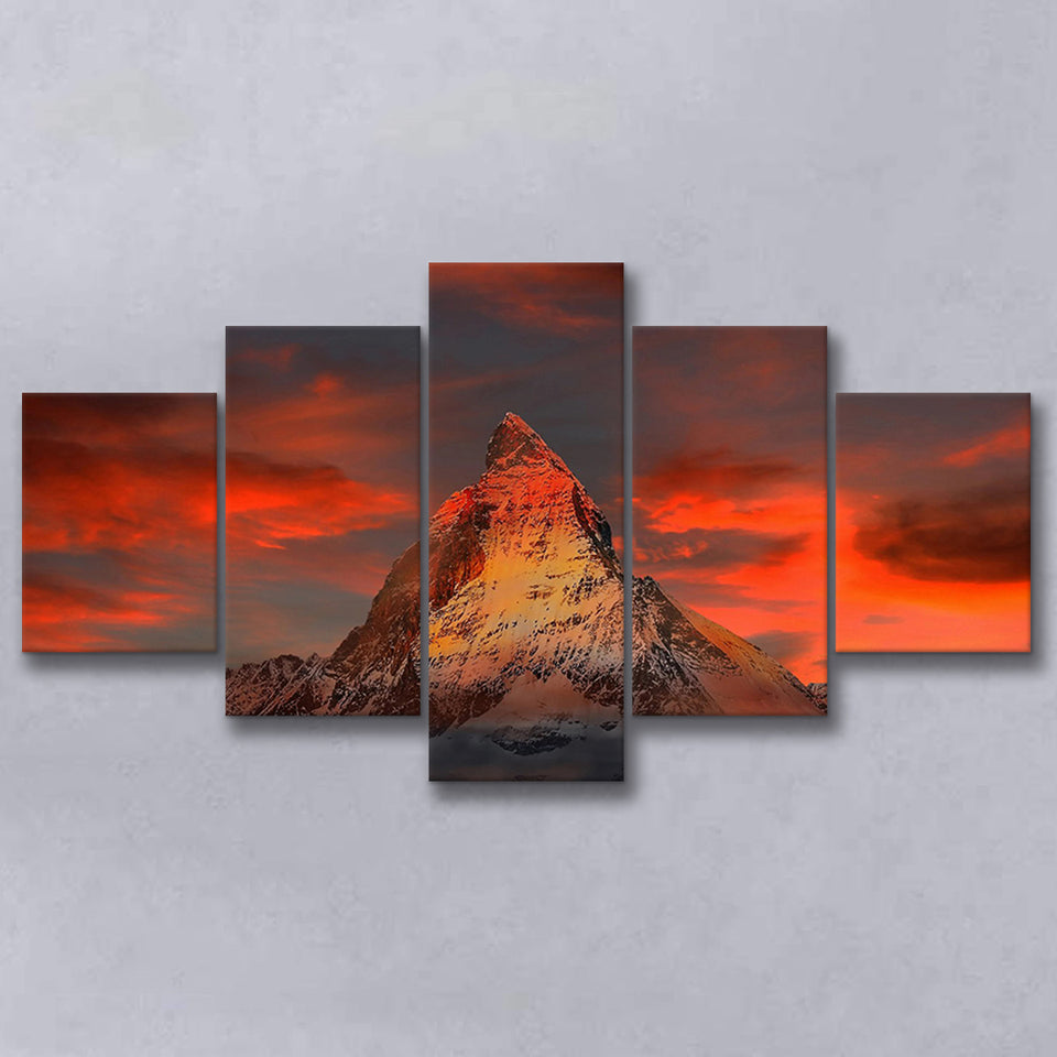 Matterhorn Mountain In Switzerland 5 Piece Canvas Prints Wall Art Decor, Multi Panels, Mixed Canvas