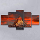 Matterhorn Mountain In Switzerland 5 Piece Canvas Prints Wall Art Decor, Multi Panels, Mixed Canvas