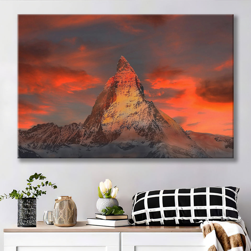 Matterhorn Mountain In Switzerland Canvas Prints Wall Art Decor - Painting Canvas,Home Decor, Ready to Hang