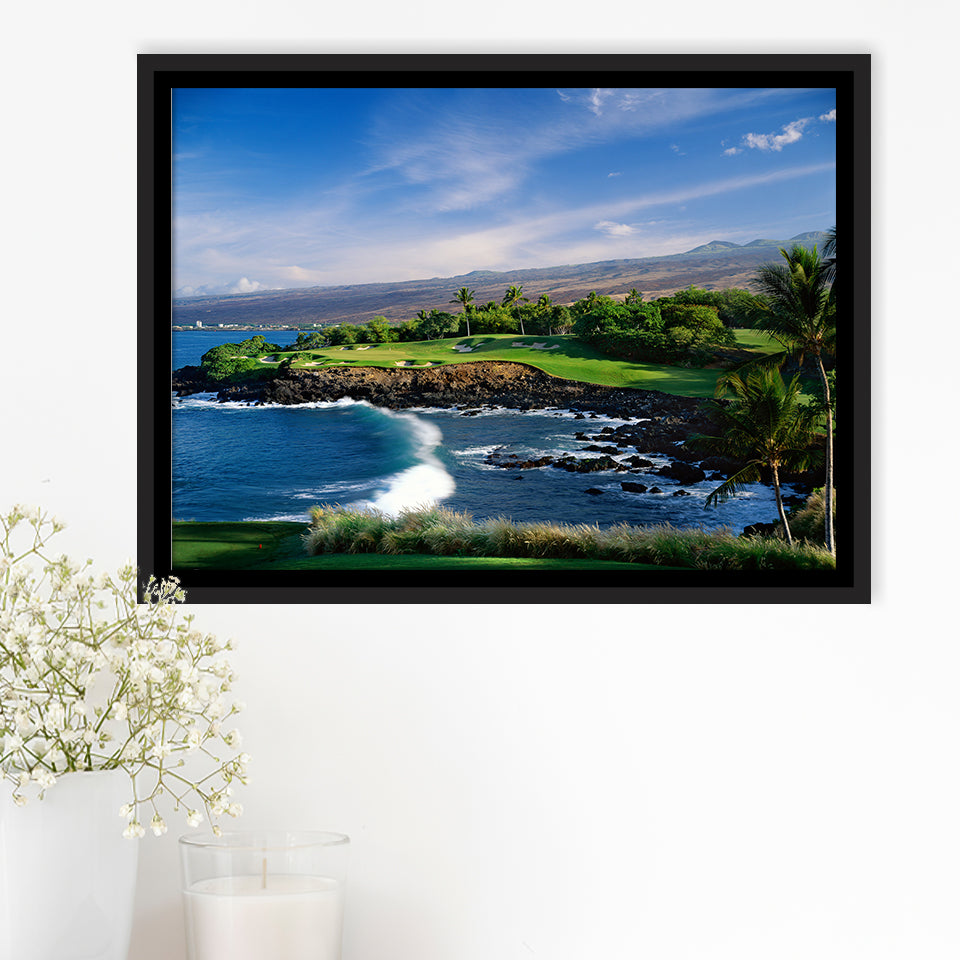 Mauna Kea Golf Course Hole 03, Hawaii, Golf Art Print, Framed Canvas Prints Wall Art Decor, Floating Frame
