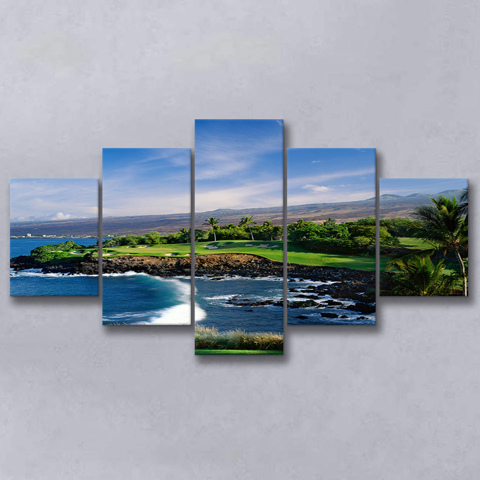 Mauna Kea Golf Course Hole 03, Hawaii, Golf Art Print, 5 Panels Canvas Prints Wall Art Decor