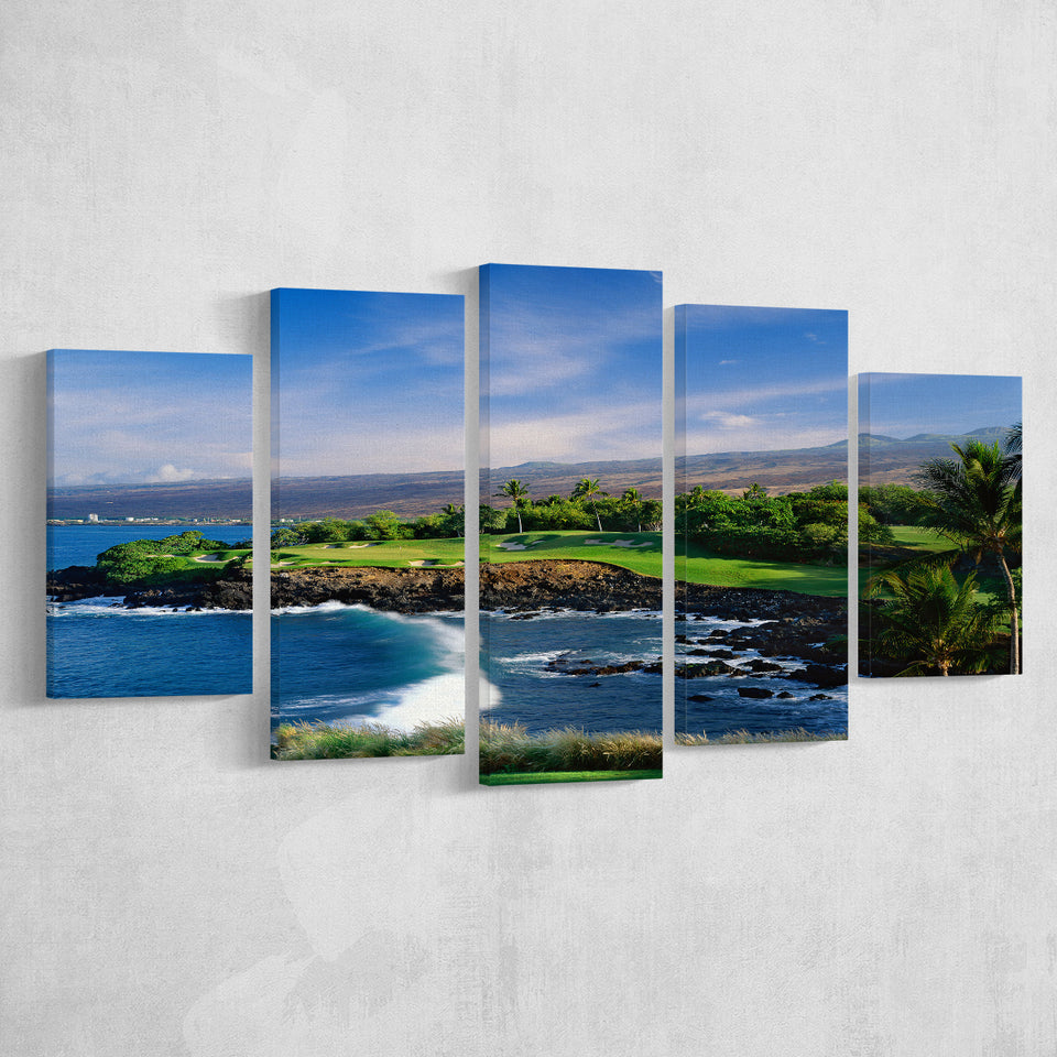 Mauna Kea Golf Course Hole 03, Hawaii, Golf Art Print, 5 Panels Canvas Prints Wall Art Decor