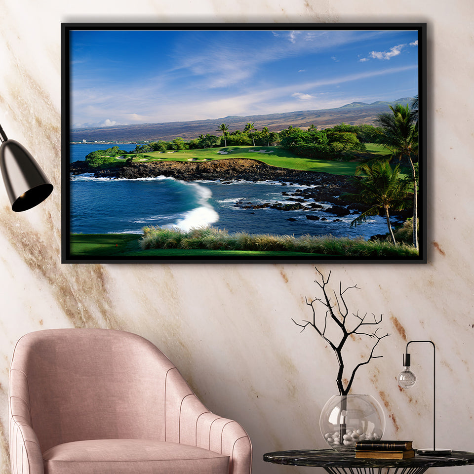 Mauna Kea Golf Course Hole 03, Hawaii, Golf Art Print, Framed Canvas Prints Wall Art Decor, Floating Frame