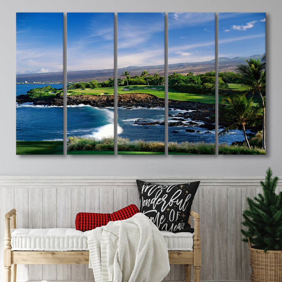 Mauna Kea Golf Course Hole 03, Hawaii, 5 Panels Extra Large Canvas Prints Wall Art Decor