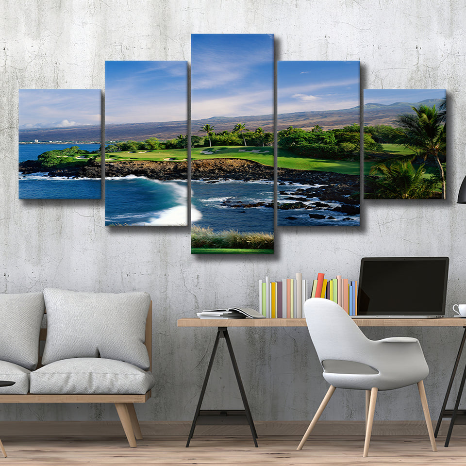 Mauna Kea Golf Course Hole 03, Hawaii, Golf Art Print, 5 Panels Canvas Prints Wall Art Decor