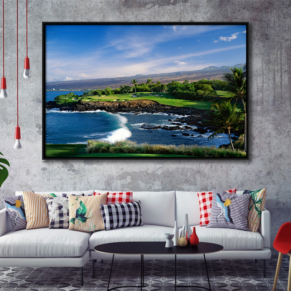 Mauna Kea Golf Course Hole 03, Hawaii, Golf Art Print, Framed Canvas Prints Wall Art Decor, Floating Frame