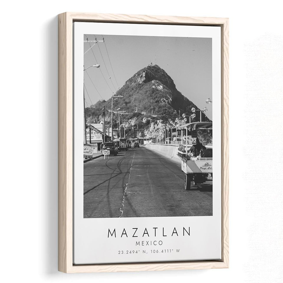 Mazatlan Mexico Black And White Art Framed Canvas Prints Wall Art Home Decor, Floating Frame