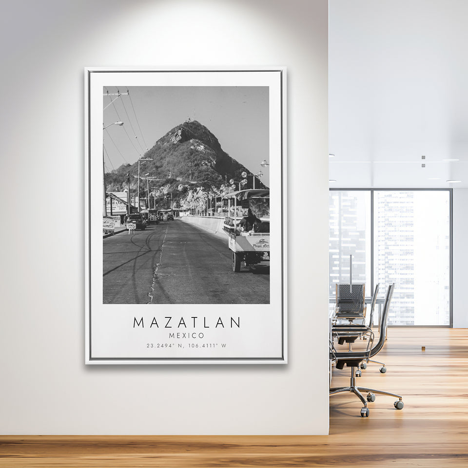 Mazatlan Mexico Black And White Art Framed Canvas Prints Wall Art Home Decor, Floating Frame
