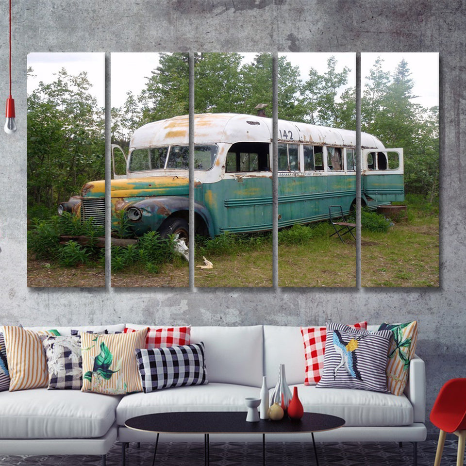 McCandless Bus Into The Wild 5 Piece Canvas Prints Wall Art - Painting Prints, Wall Decor,Multi Panels