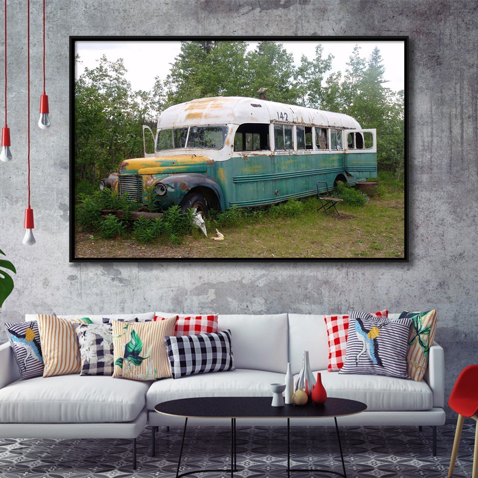 McCandless Bus Into The Wild Framed Canvas Prints Wall Art - Painting Prints, Wall Decor, Floating Frame