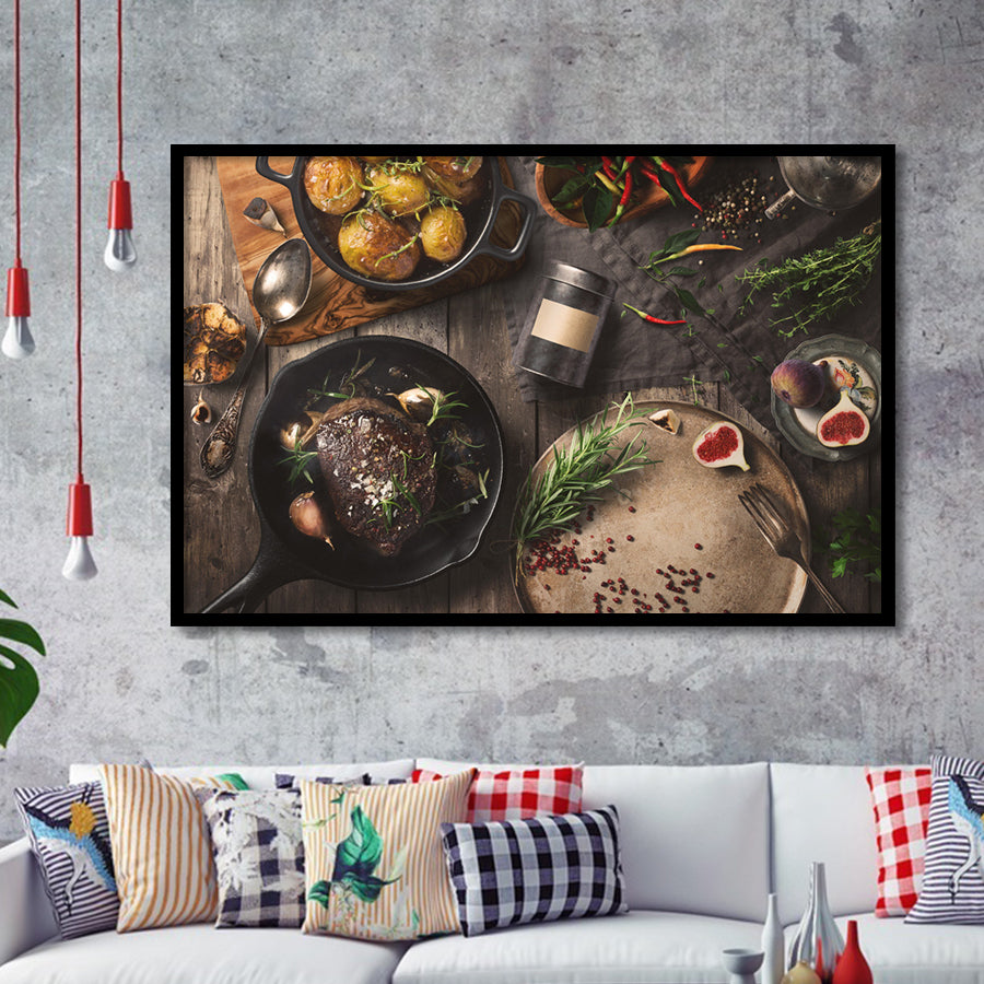 Meat Steakroasted Potato Framed Art Print Wall Decor - Painting Art, Framed Picture, Home Decor