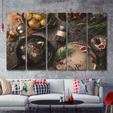 Meat Steakroasted Potato 5 Piece B Multi Panels Canvas Prints Wall Art - Painting Canvas,Wall Decor