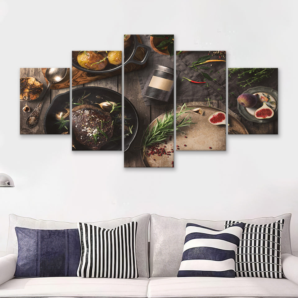 Meat Steakroasted Potato 5 Piece Multi Panels Canvas Prints Wall Art - Painting Canvas,Wall Decor