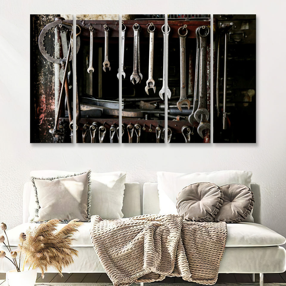 Mechanic Tools 5 Piece Canvas Prints Wall Art - Painting Prints, Wall Decor,Multi Panels