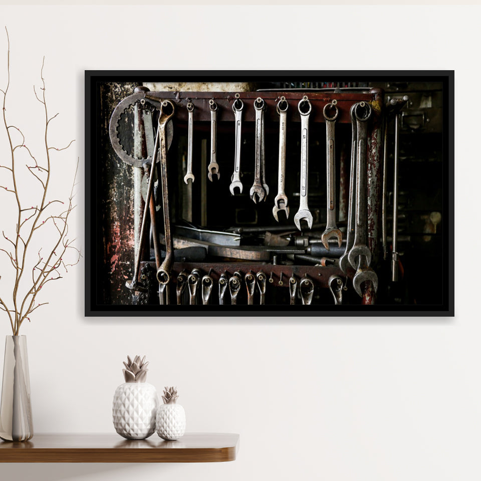 Mechanic Tools Framed Canvas Prints Wall Art - Painting Prints, Wall Decor, Floating Frame